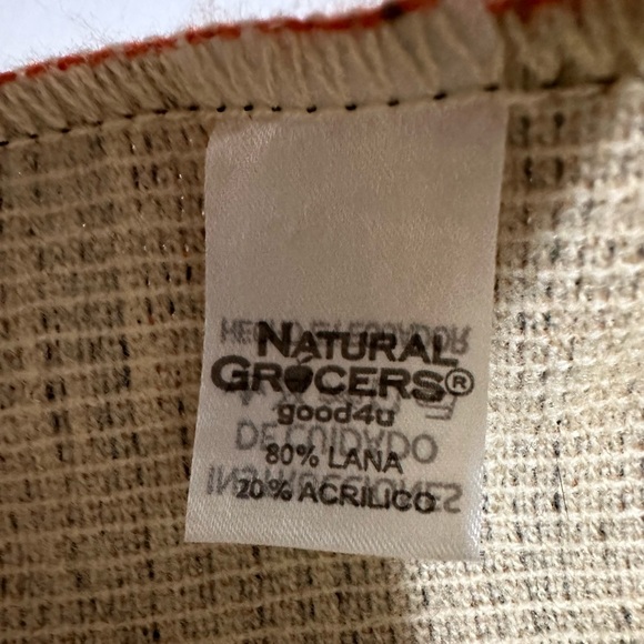 Natural Grocers Apple Logo Wool Scarf w/ Fringe Geometric Print Knit Scarf. - Picture 5 of 6